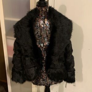 Badgley Mischka Elegant Black Faux Fur Teddy Jacket